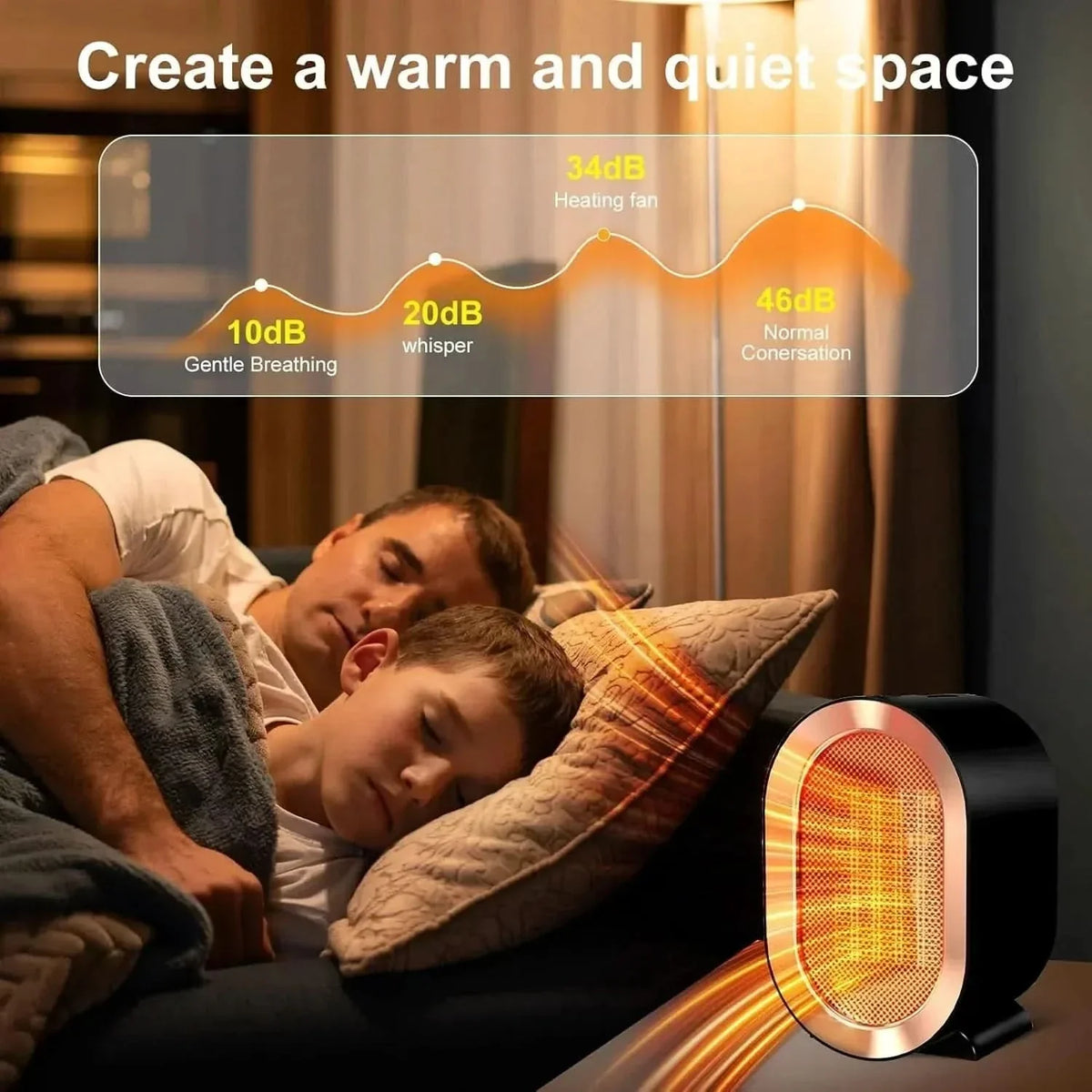 Desk Heater PTC Ceramic Tip-Over & Overheat Protection