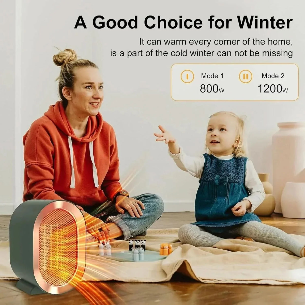 Desk Heater PTC Ceramic Tip-Over & Overheat Protection