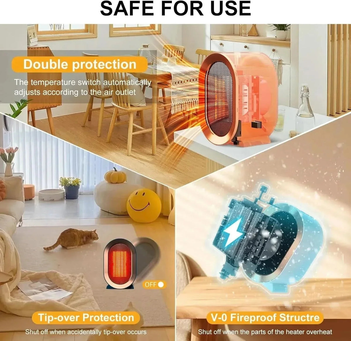 Desk Heater PTC Ceramic Tip-Over & Overheat Protection