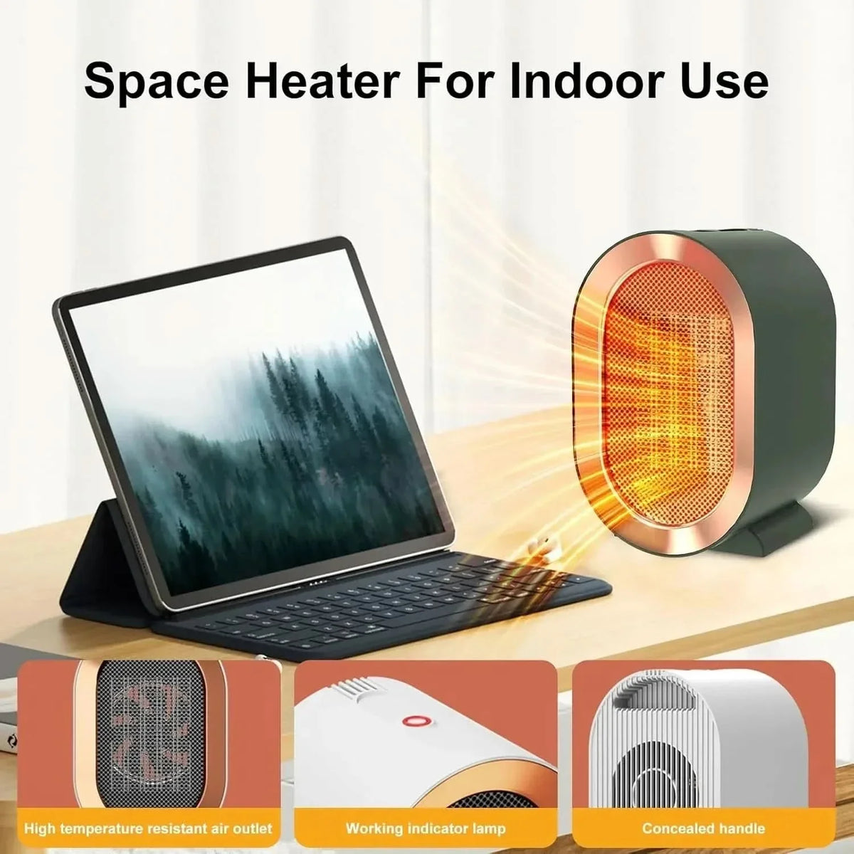 Desk Heater PTC Ceramic Tip-Over & Overheat Protection