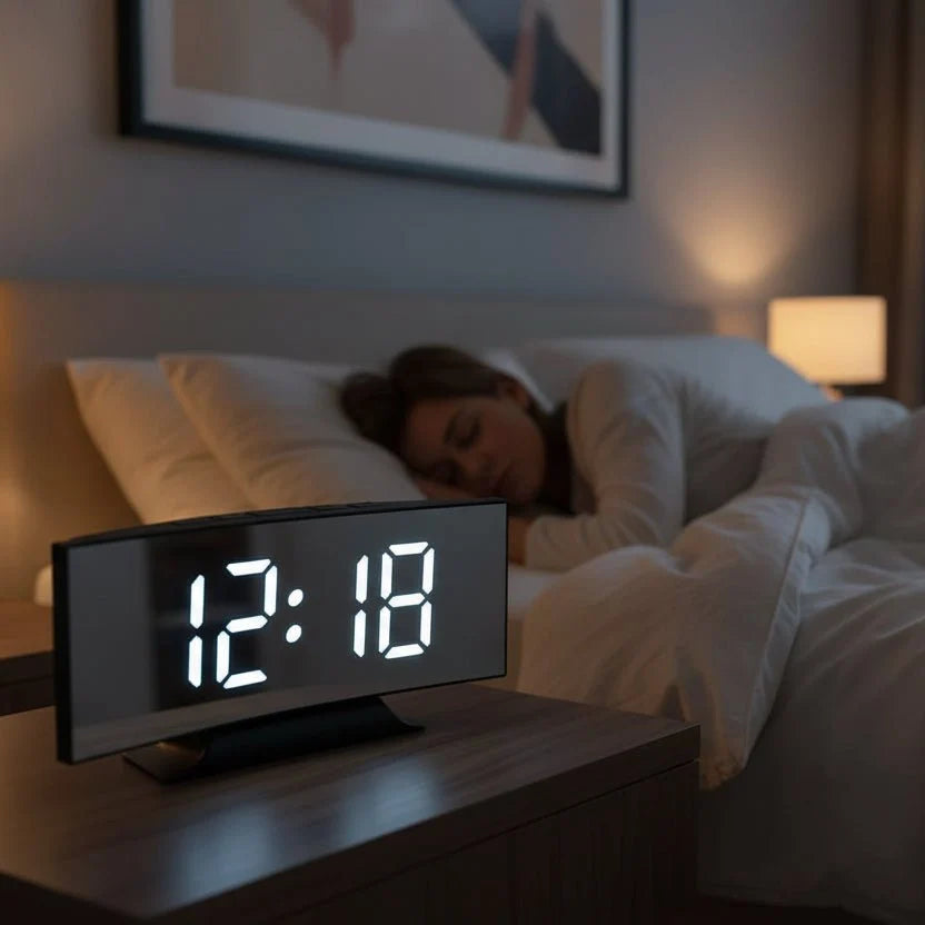 Digital Alarm Clock Large LED Display Silent Operation Mirror Finish