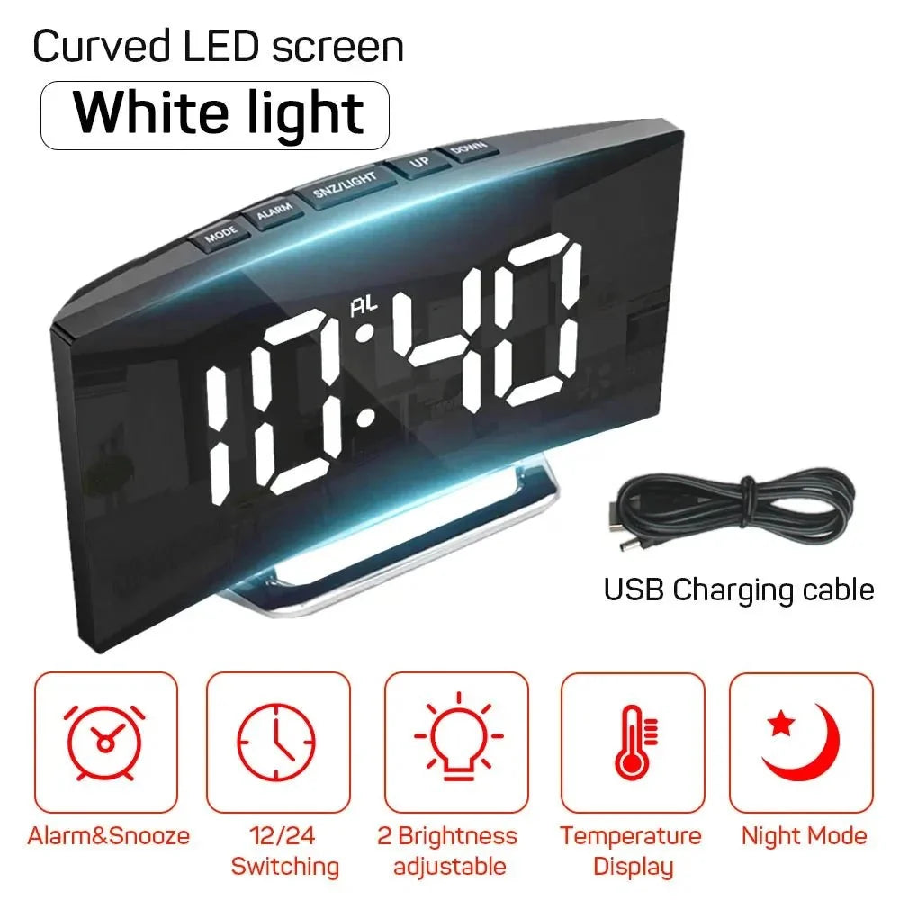 Digital Alarm Clock Large LED Display Silent Operation Mirror Finish