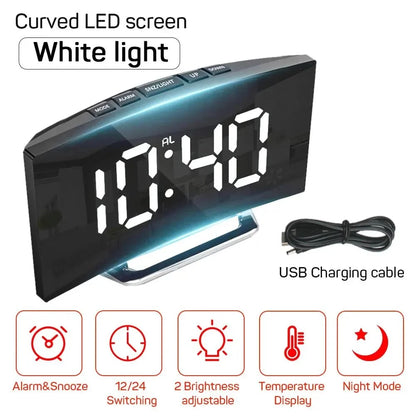 Digital Alarm Clock Large LED Display Silent Operation Mirror Finish