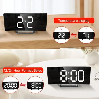 Digital Alarm Clock Large LED Display Silent Operation Mirror Finish