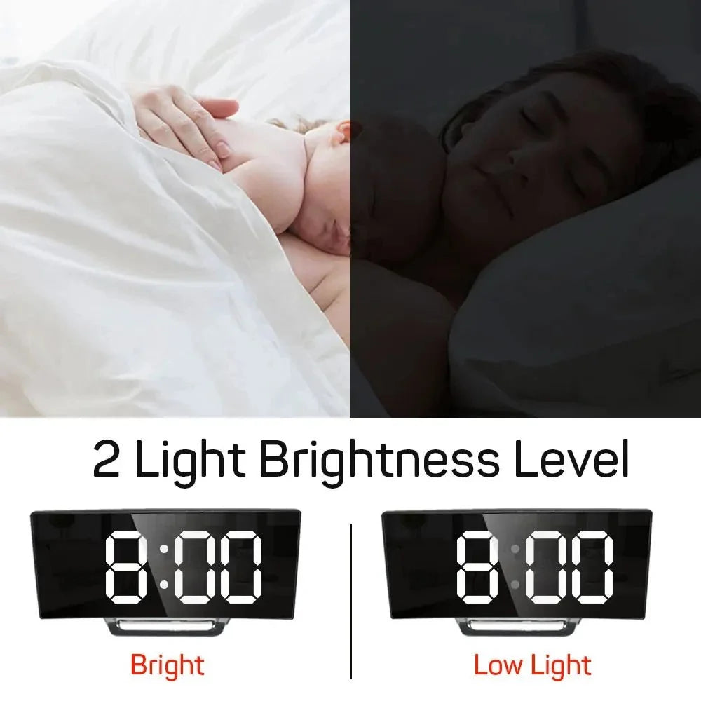 Digital Alarm Clock Large LED Display Silent Operation Mirror Finish