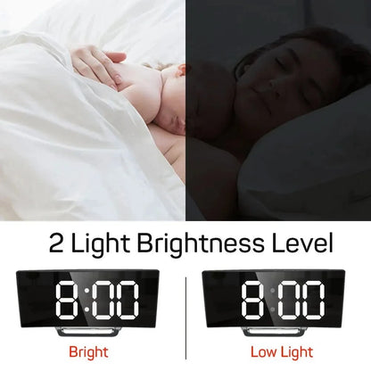 Digital Alarm Clock Large LED Display Silent Operation Mirror Finish