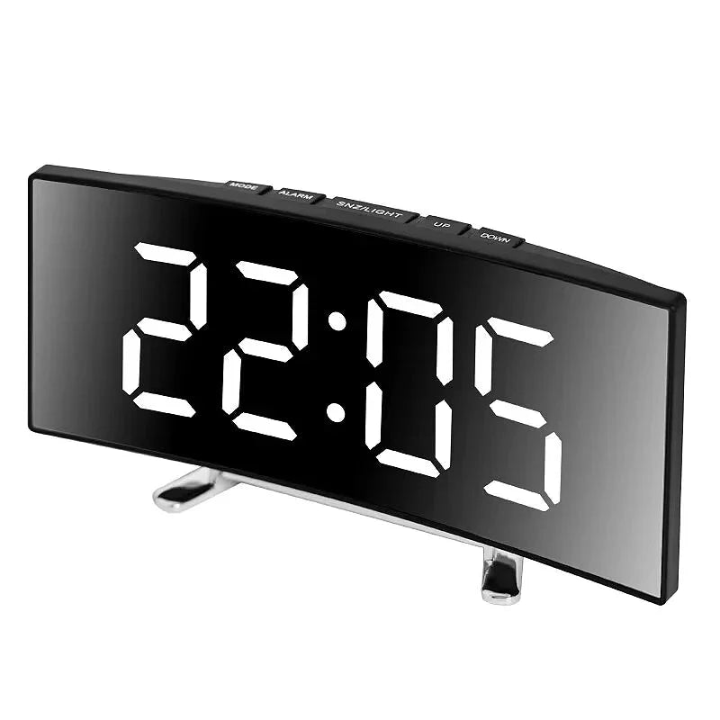 Digital Alarm Clock Large LED Display Silent Operation Mirror Finish