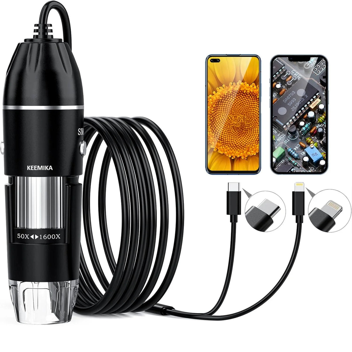 Digital Microscope 1600x Magnification USB-Powered Live Display