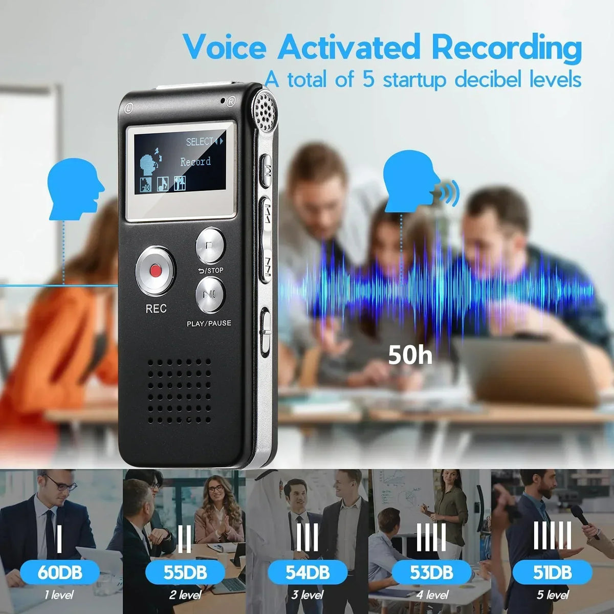 Digital Voice Recorder Voice-Activated WAV Built-In Storage