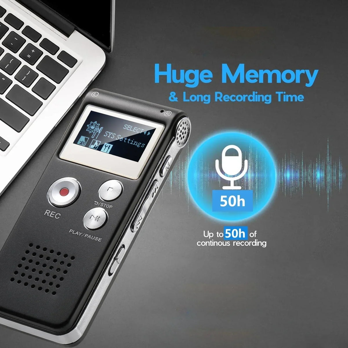 Digital Voice Recorder Voice-Activated WAV Built-In Storage