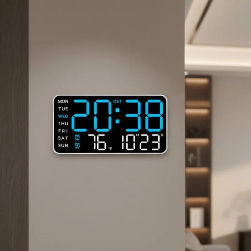 Digital Wall Clock Remote Control Dual Alarm Temperature Display