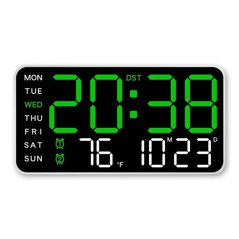 Digital Wall Clock Remote Control Dual Alarm Temperature Display