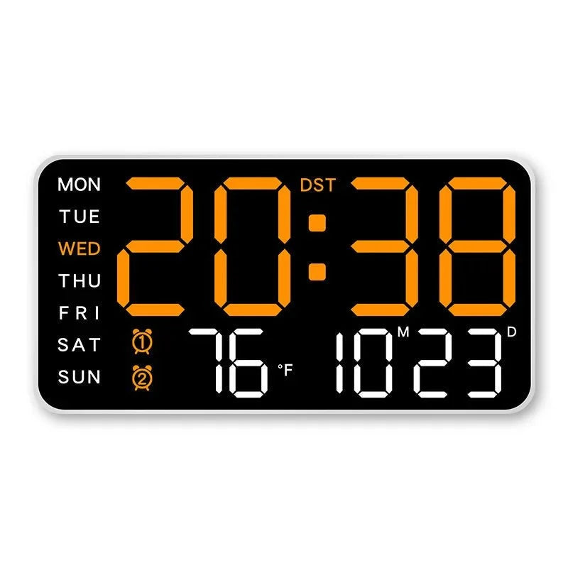 Digital Wall Clock Remote Control Dual Alarm Temperature Display