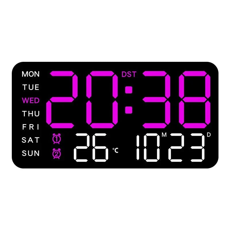 Digital Wall Clock Remote Control Dual Alarm Temperature Display