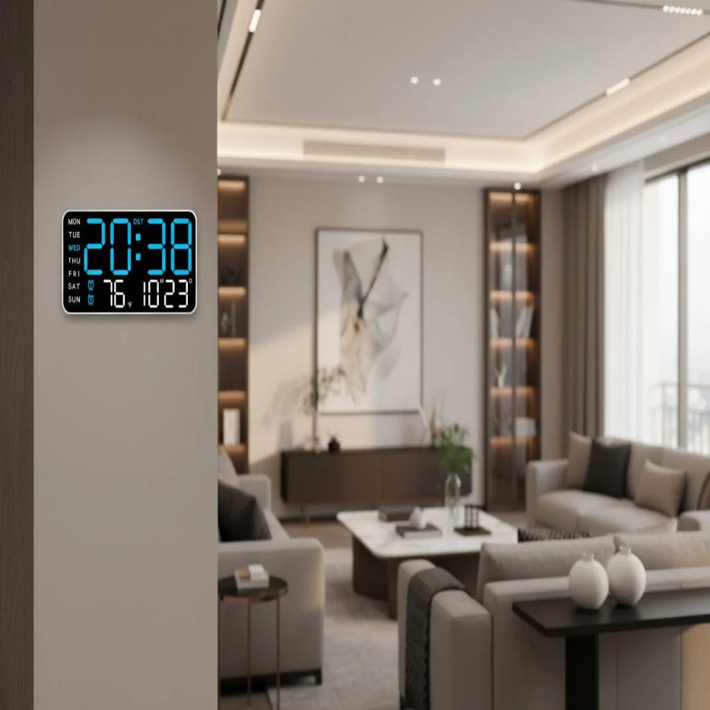 Digital Wall Clock Remote Control Dual Alarm Temperature Display