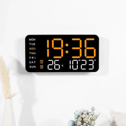 Digital Wall Clock Remote Control Dual Alarm Temperature Display