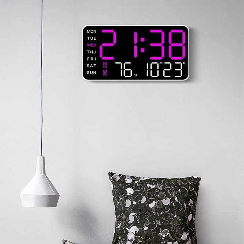 Digital Wall Clock Remote Control Dual Alarm Temperature Display