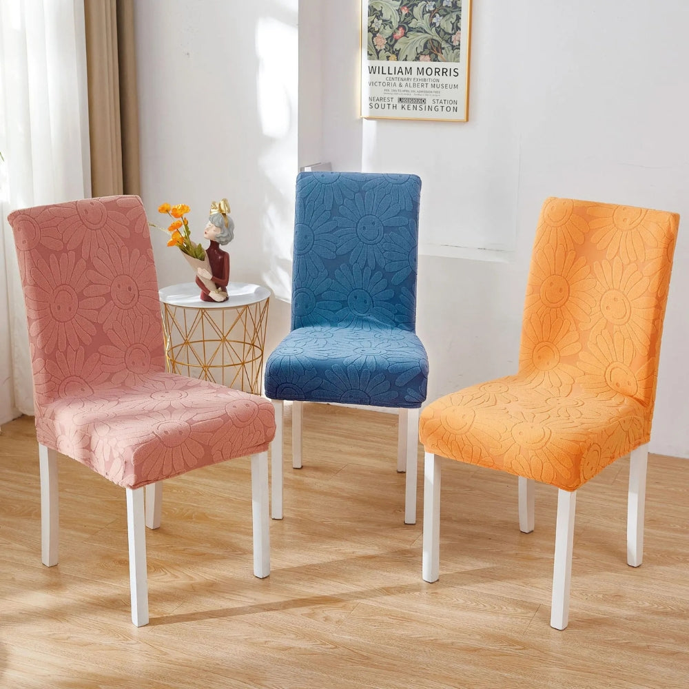 Dining Chair Cover Stretch Fit Embossed Smiley Floral