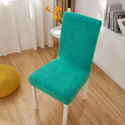 Dining Chair Cover Stretch Fit Embossed Smiley Floral