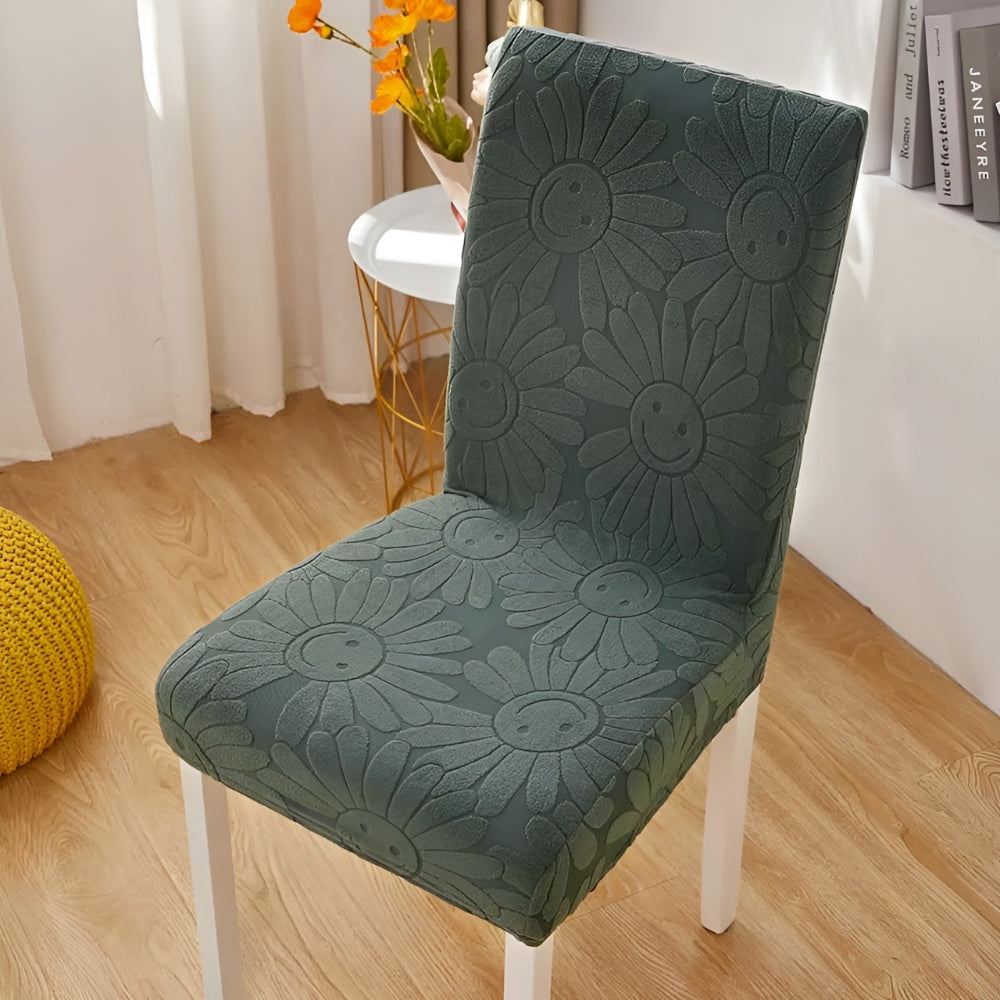 Dining Chair Cover Stretch Fit Embossed Smiley Floral