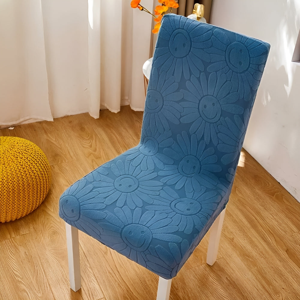 Dining Chair Cover Stretch Fit Embossed Smiley Floral