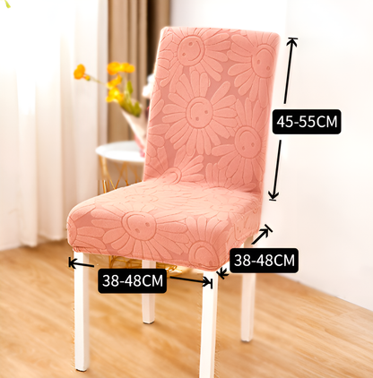Dining Chair Cover Stretch Fit Embossed Smiley Floral