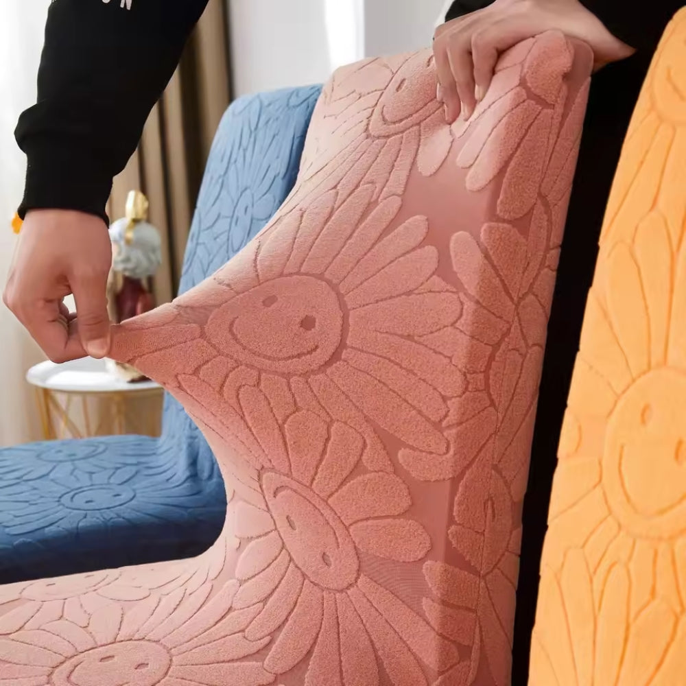 Dining Chair Cover Stretch Fit Embossed Smiley Floral