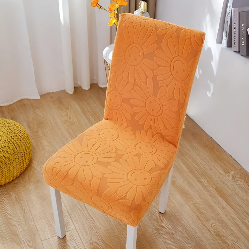 Dining Chair Cover Stretch Fit Embossed Smiley Floral
