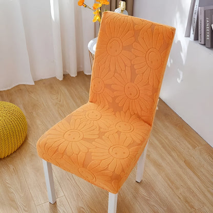 Dining Chair Cover Stretch Fit Embossed Smiley Floral