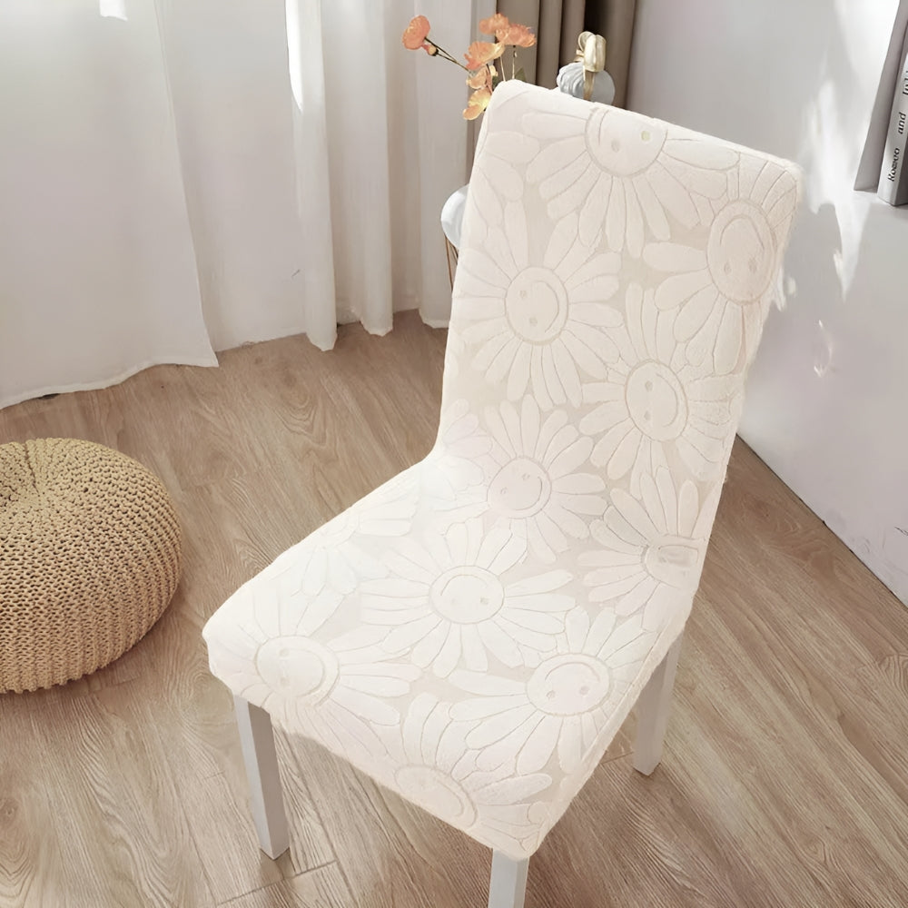 Dining Chair Cover Stretch Fit Embossed Smiley Floral
