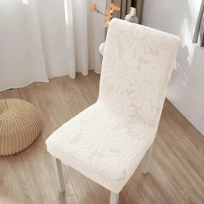 Dining Chair Cover Stretch Fit Embossed Smiley Floral