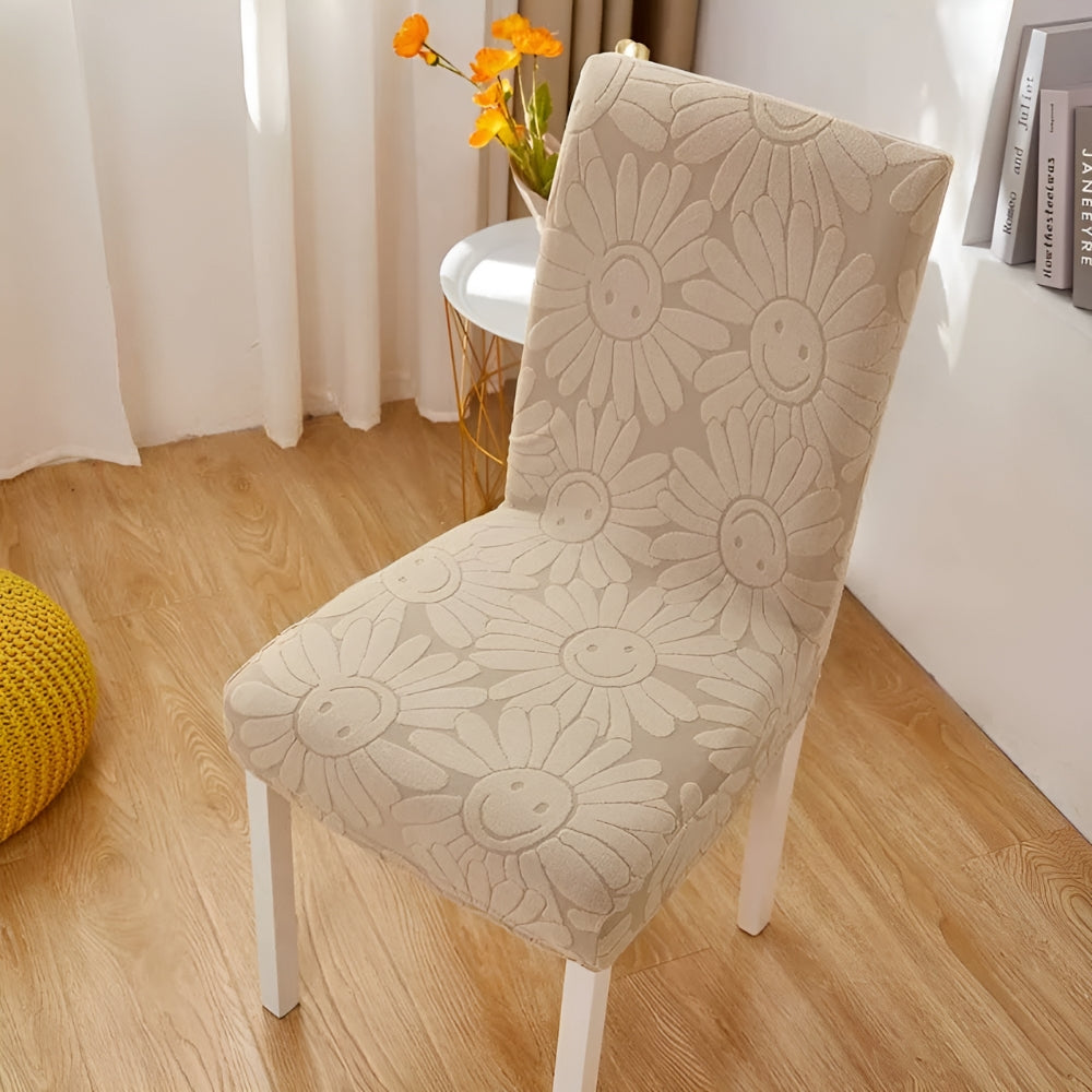 Dining Chair Cover Stretch Fit Embossed Smiley Floral