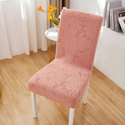 Dining Chair Cover Stretch Fit Embossed Smiley Floral