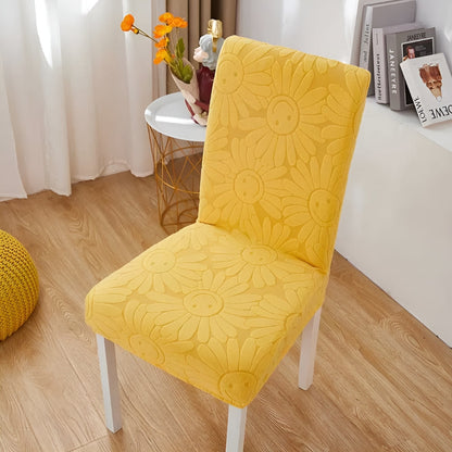 Dining Chair Cover Stretch Fit Embossed Smiley Floral