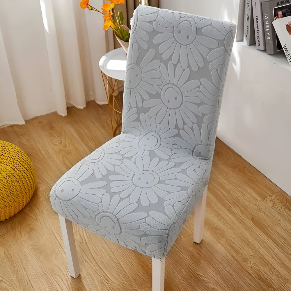 Dining Chair Cover Stretch Fit Embossed Smiley Floral