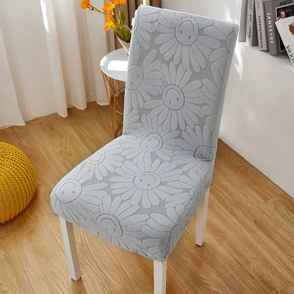Dining Chair Cover Stretch Fit Embossed Smiley Floral