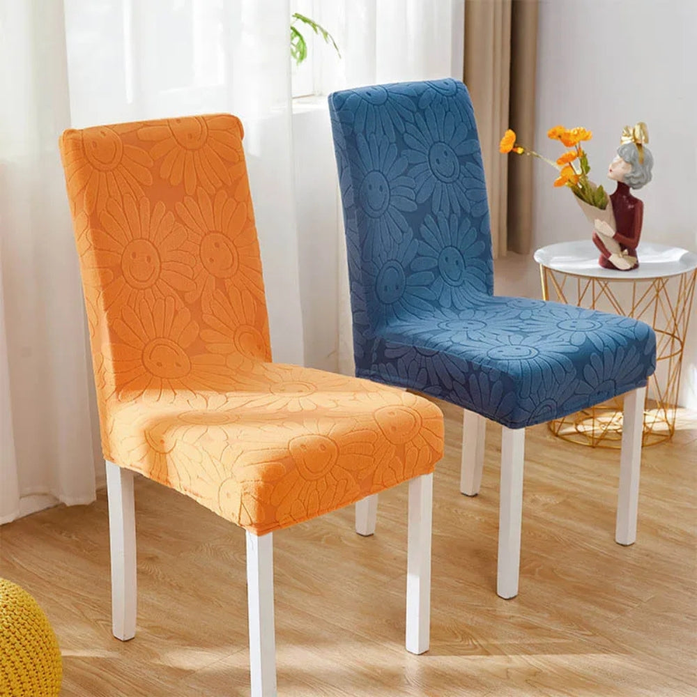 Dining Chair Cover Stretch Fit Embossed Smiley Floral
