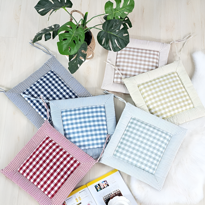 Dining Chair Cushion Plush Cotton Blend & Tie Straps