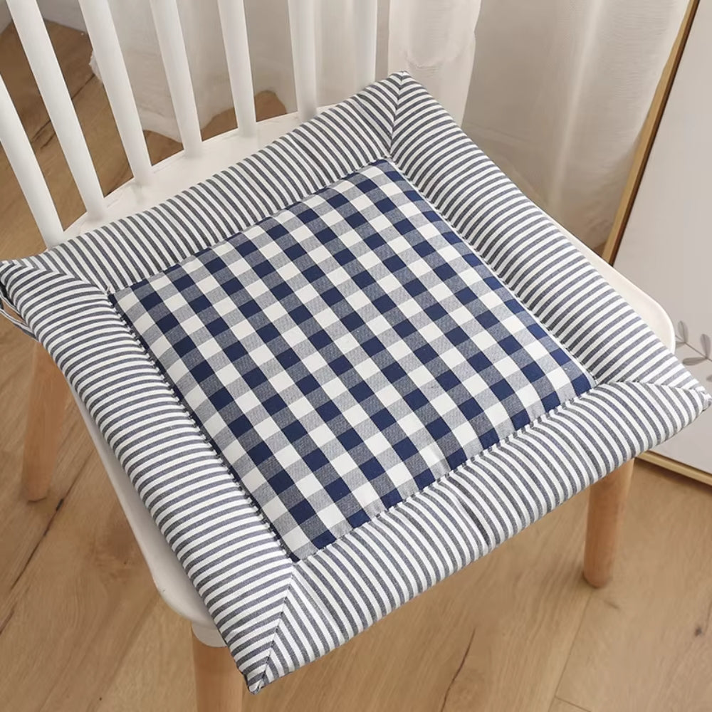 Dining Chair Cushion Plush Cotton Blend & Tie Straps