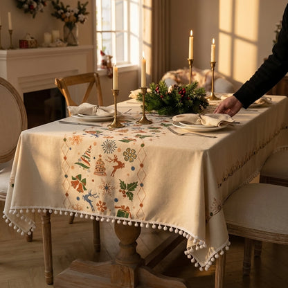 Dining Tablecloth Christmas-Inspired Jacquard Easy-Care