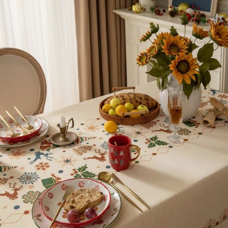 Dining Tablecloth Christmas-Inspired Jacquard Easy-Care