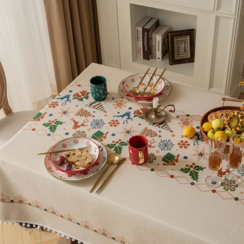 Dining Tablecloth Christmas-Inspired Jacquard Easy-Care