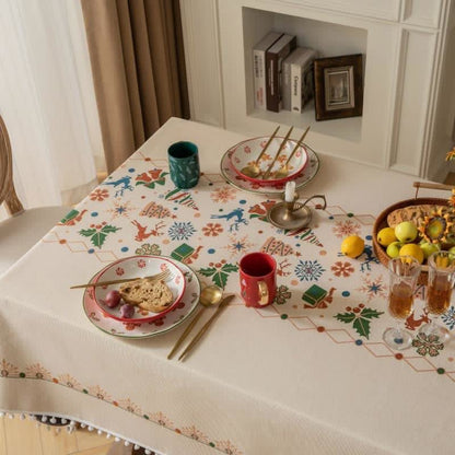 Dining Tablecloth Christmas-Inspired Jacquard Easy-Care