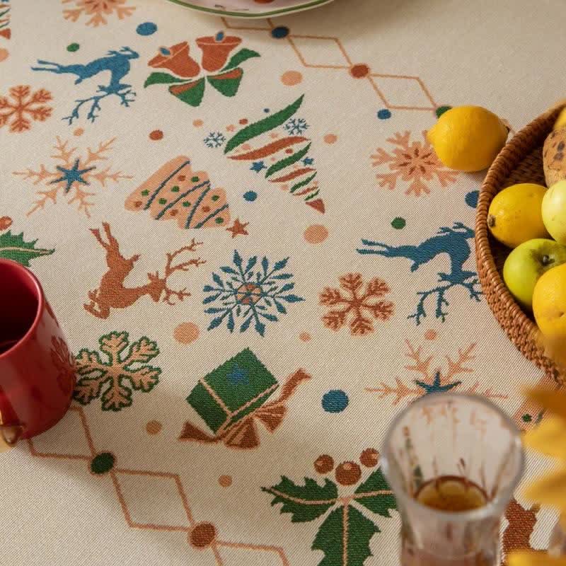 Dining Tablecloth Christmas-Inspired Jacquard Easy-Care