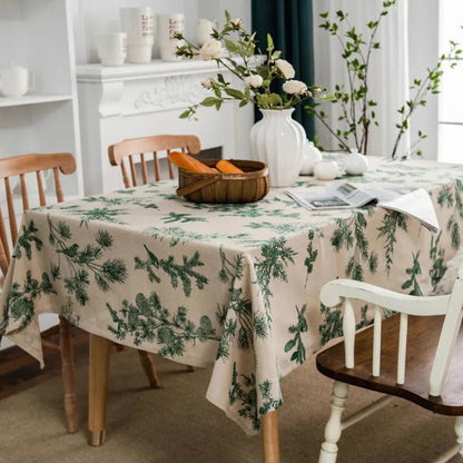 Dining Tablecloth Cotton-Linen Blend Machine Washable Pine & Bird