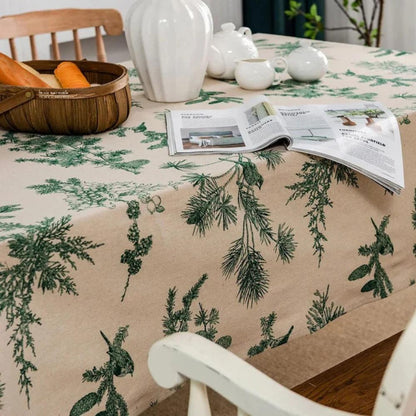 Dining Tablecloth Cotton-Linen Blend Machine Washable Pine & Bird