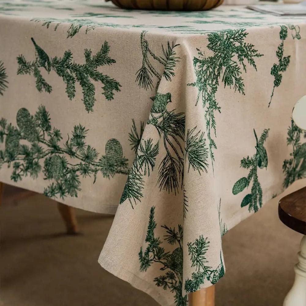 Dining Tablecloth Cotton-Linen Blend Machine Washable Pine & Bird