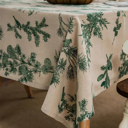 Dining Tablecloth Cotton-Linen Blend Machine Washable Pine & Bird