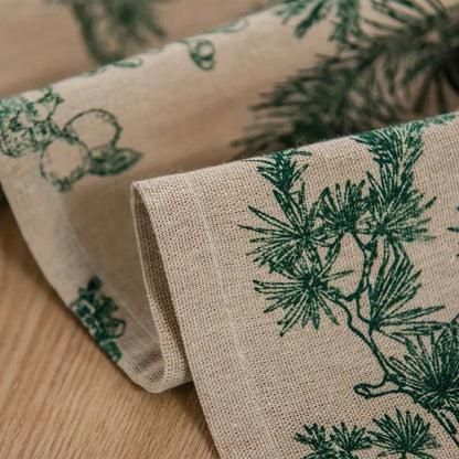 Dining Tablecloth Cotton-Linen Blend Machine Washable Pine & Bird