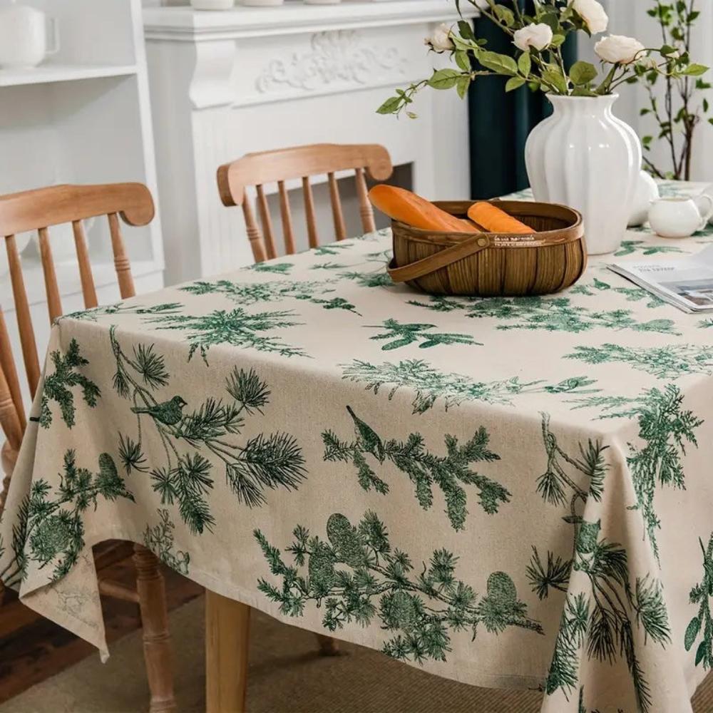 Dining Tablecloth Cotton-Linen Blend Machine Washable Pine & Bird